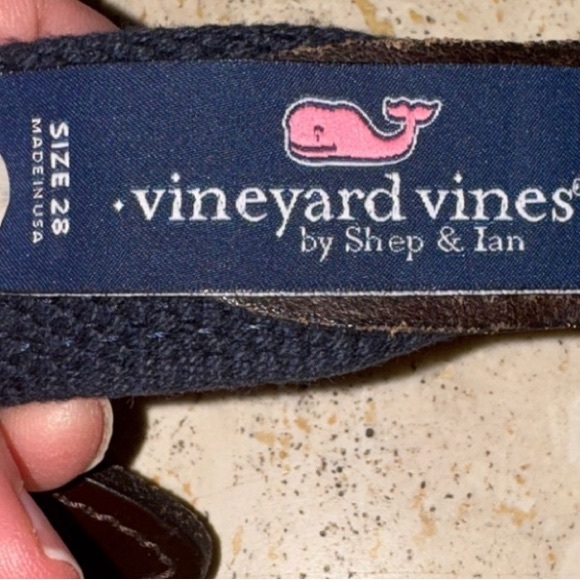 Vineyard Vines Pink Whale Webbing Belt with Brown Leather Trim - Picture 7 of 7